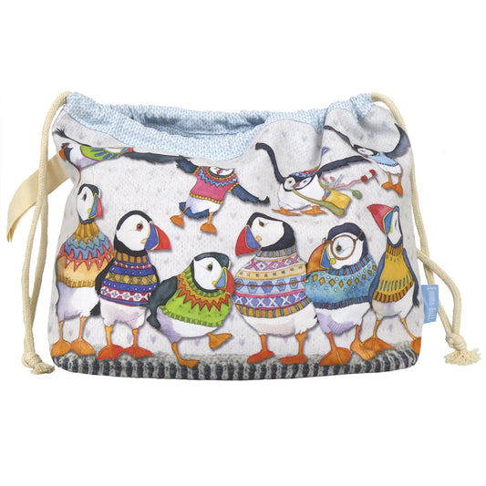 Drawstring Bag - Woolly Puffins - DRAW35 - Emma Ball