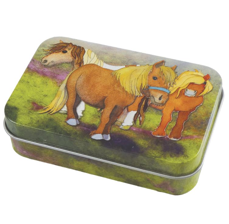 Mini Metal Hinged Tin - Shetland Ponies - T379 - Emma Ball