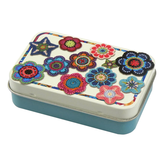 Mini Metal Hinged Tin - Crochet Motifs - T323 - Emma Ball