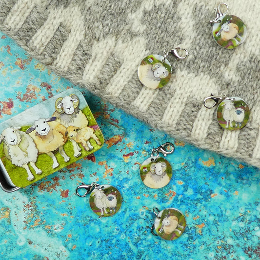 Crochet Stitch Markers in a Tin - Felted Sheep - TCR18 - Emma Ball