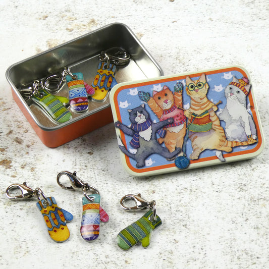 Crochet Stitch Markers in a Tin - Mittens Crochet Stitch Markers - TCR27A - Emma Ball