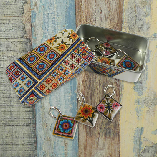 Knitting Stitch Markers in a Tin - Spirit of Flora Knitting Markers - TKN25 - Emma Ball