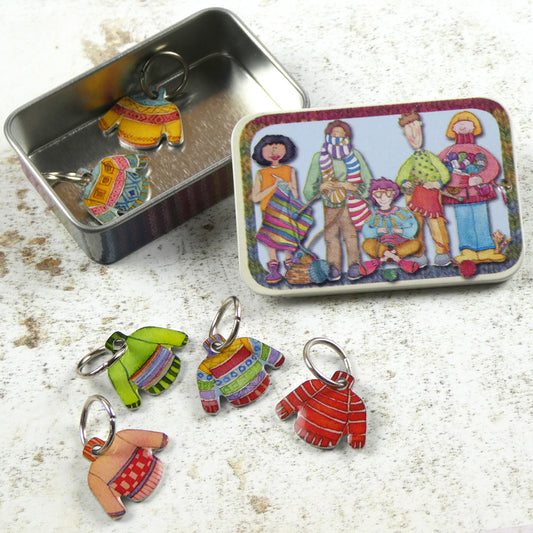 Knitting Stitch Markers in a Tin - Jumpers - TKN32B - Emma Ball