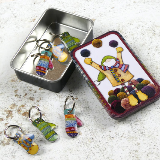 Knitting Stitch Markers in a Tin - Mittens - TKN33B - Emma Ball