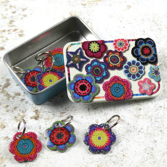 Knitting Stitch Markers in a Tin - Flower Knitting Stitch Markers- TKN34 - Emma Ball