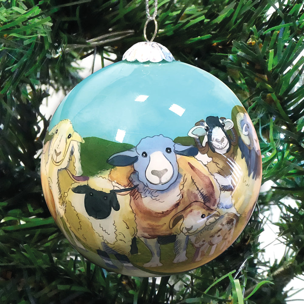 Hand-Painted Glass Bauble - Felted Sheep - BAUBLE17 - Emma Ball