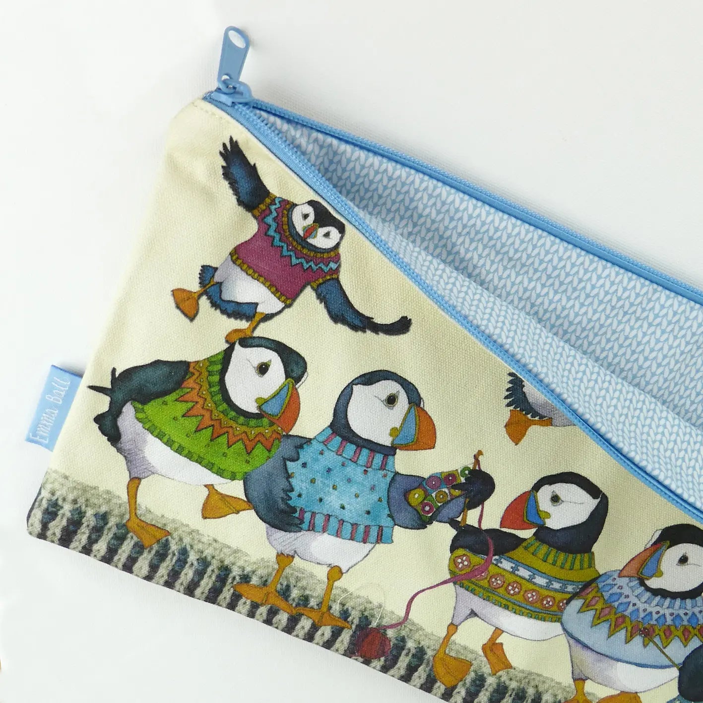 Long Project Bag - Woolly Puffins - LPB01 - Emma Ball