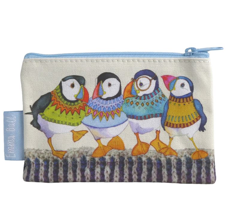 Small Zip Purse - Woolley Puffins - PU - Emma Ball