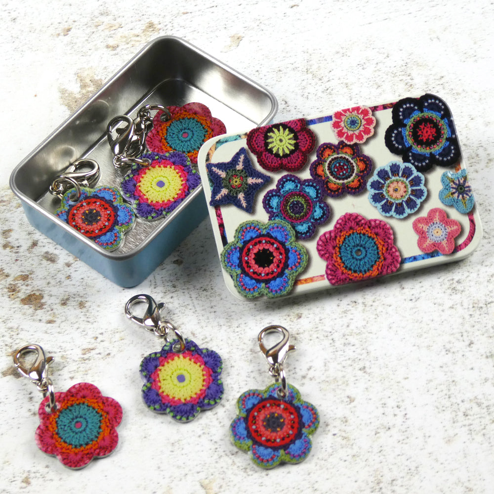 Crochet Stitch Markers in a Tin - Floral Crochet Stitch Markers - TCR28- Emma Ball