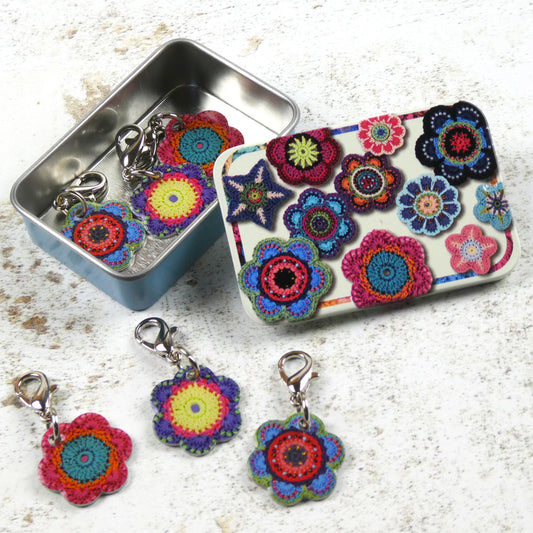 Crochet Stitch Markers in a Tin - Floral Crochet Stitch Markers - TCR28- Emma Ball