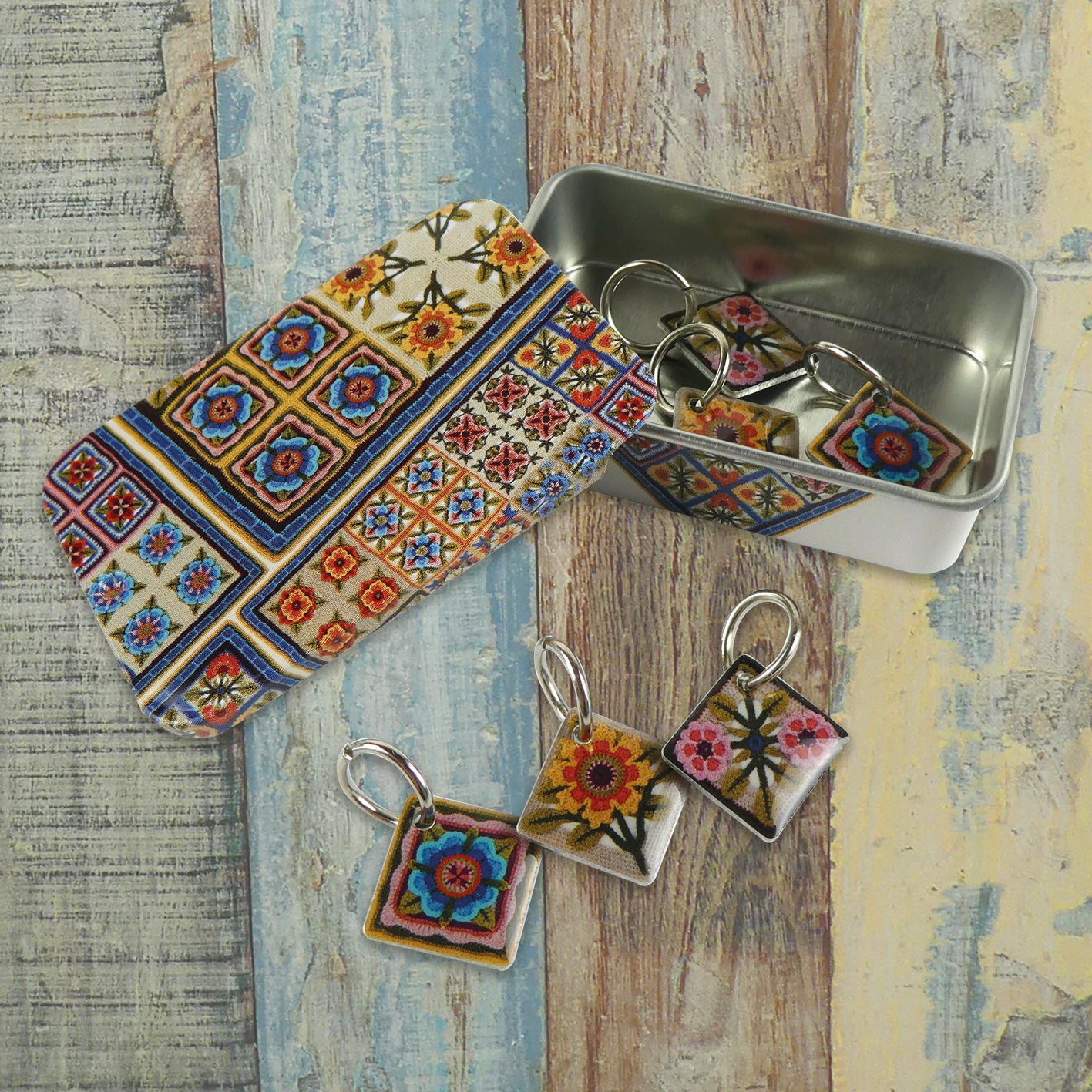 Knitting Stitch Markers in a Tin - Spirit of Flora Knitting Markers - TKN25 - Emma Ball