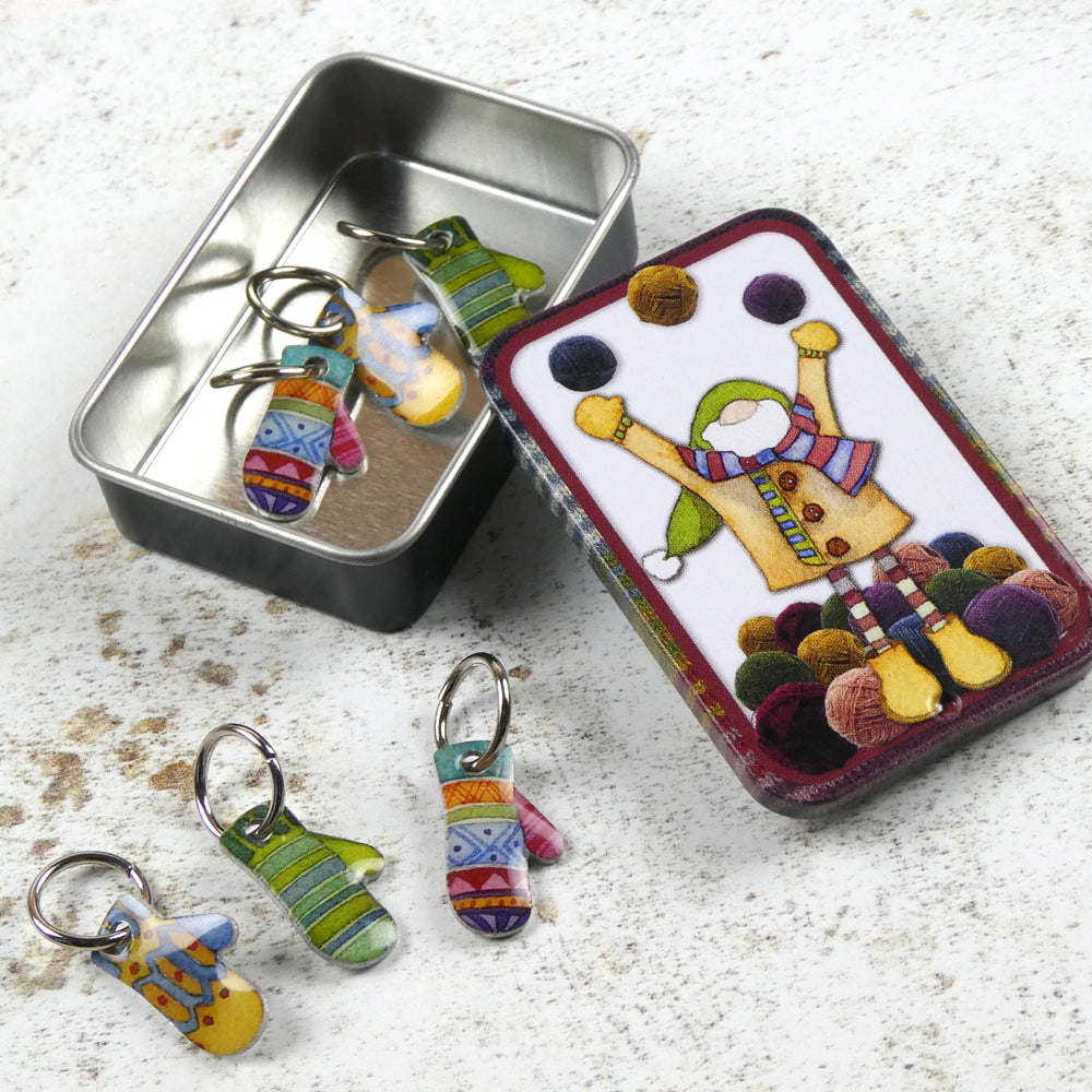 Knitting Stitch Markers in a Tin - Mittens - TKN33B - Emma Ball